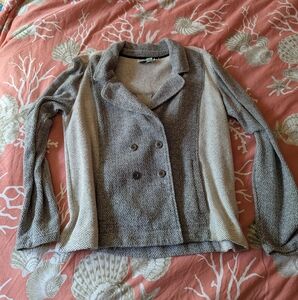 Women's Gray and Cream Double-Breasted Lightweight Free People Jacket
